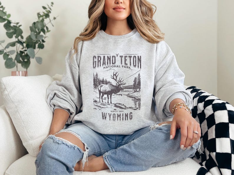 Grand Teton nationalpark-tröja, vintagevandring, grizzlybjörn, bergsbefolkningens Wyoming-berg, present till roadtrip, unisex bild 2