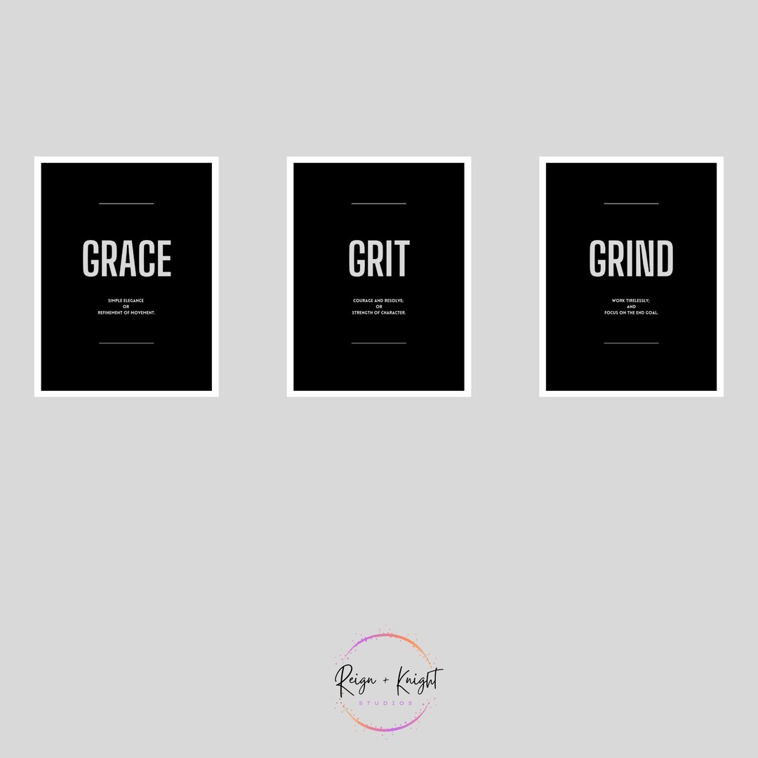 Grace Grit Grind Print Set Motivational Office Decor Etsy