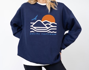 Pacific Northwest Vibe Crewneck Sweatshirt | Cozy Sweatshirt, Unisex Sweater, Nature Lover Gift, Camping Apparel, Outdoor Fashion