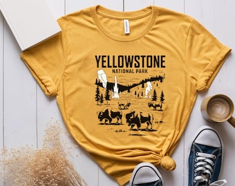Vintage Yellowstone National Park T-Shirt | Retro US Parks Tee Shirt, Wyoming, USA, American Bison, Wildlife, Vintage Unisex Crewneck