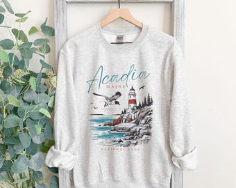 Acadia National Park Lighthouse Sweatshirt, Gemütliches Unisex Rundhals-Sweatshirt für Naturliebhaber, Maine New England Souvenir