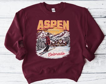Aspen Colorado Vintage Sweatshirt, Cozy Ski Apparel, Winter Fashion, Unique Gift for Ski Lovers, Snowboarder Crewneck, Gift for her,Souvenir