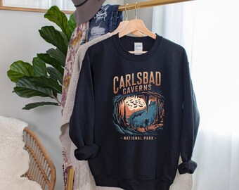 Carlsbad Caverns National Park Sweatshirt Vintage Cave Art, Stalactites & Bats, Unisex Cozy Nature Travel Gift, Hiking Sweatshirt