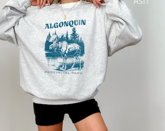 Algonquin Park Elch Sweatshirt, gemütliches Geschenk für Naturliebhaber, Unisex Rundhalsausschnitt, Outdoor Abenteuerbekleidung, ideal für Camping