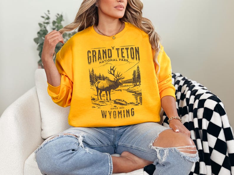 Grand Teton nationalpark-tröja, vintagevandring, grizzlybjörn, bergsbefolkningens Wyoming-berg, present till roadtrip, unisex bild 3