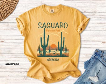 Saguaro National Park Arizona T-Shirt, Desert Coyote Cacti Tee, Unisex Garment-Dyed Shirt Gift for Nature Lovers, Southwest Desert Top,