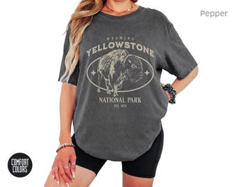 Yellowstone National Park Comfort Colors T-Shirt Vintage National Park Tee, Unisex Nature Hiking Shirt, Bison Wildlife Graphic