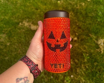 Yeti 12 oz Rhinestone Pumpkin Slim Can Colster | Personalized | Rhinestone