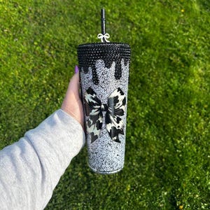 24 oz Snow Globe Tumbler| Cow Bow | Drinks | Cow Print | Mother's Day Gift | White and Black | Gift Ideas