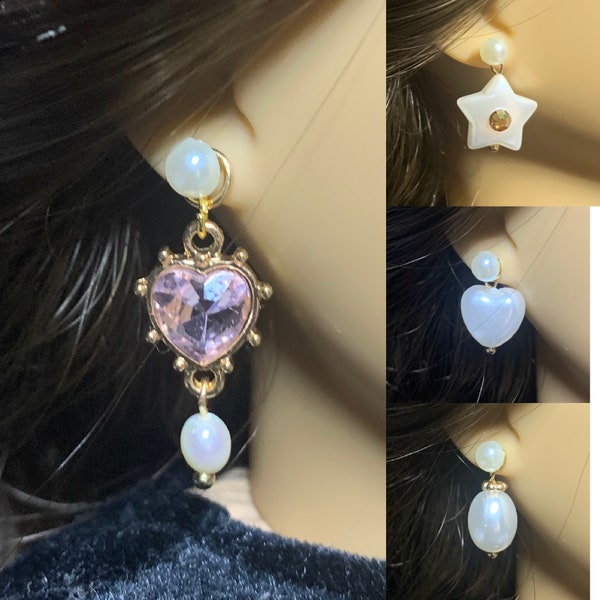 Pearl Earrings for 18 inch Dolls (American Girl Dolls, etc. with 2mm earlobe holes) : glass pearl and crystal dangles with half pearl studs