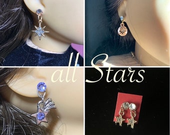 Crystal Star Dangle Earrings with Studs — 4 sets for 18 inch Doll such as American Girl Doll, Our Generation, My Life As Dolls
