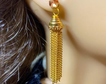 Tassel Earrings for 18 inch Dolls (American Girl Dolls, Our Generation, My Life & others) — Indian style chain tassel earrings with studs