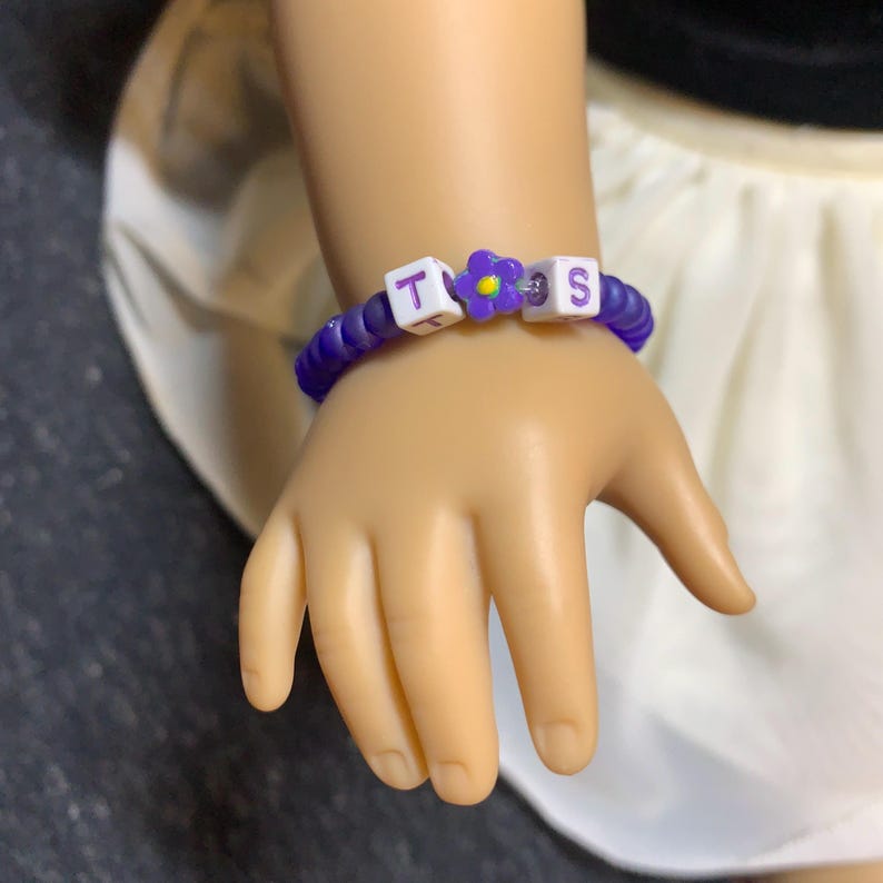 Swiftie Doll Friendship Bracelets for 18 inch dolls such as American Girl Dolls: Showgirl, T+S, Swiftie, Eras, TS <3 TK, TTPD | stretch cord PURPLE T•S bracelet