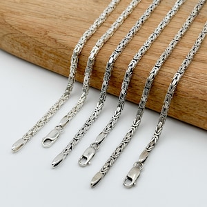 925 Sterling Silver Byzantine Chain Necklace for Men – Heavy Square Oxidized King Chain – Round Bali Clasp – Thick Silver Chain Gift for Him