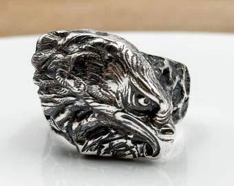Sterling Silver Eagle Ring: Gothic Bird of Prey Statement Jewelry
