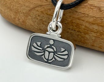 Egyptian Scarab Silver Pendant , 925 amulet jewelry ,Rebirth Symbol,