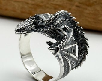 Sterling Silver Dragon Ring: Gothic Fantasy Jewelry