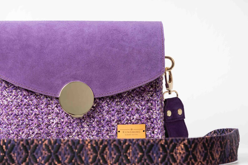 Exclusive, crochet bag, Shoulder bag, handmade in Sweden, Kungberg, Chic, purse, elegant bags, women bag, tote bag, Stockholm purple image 5
