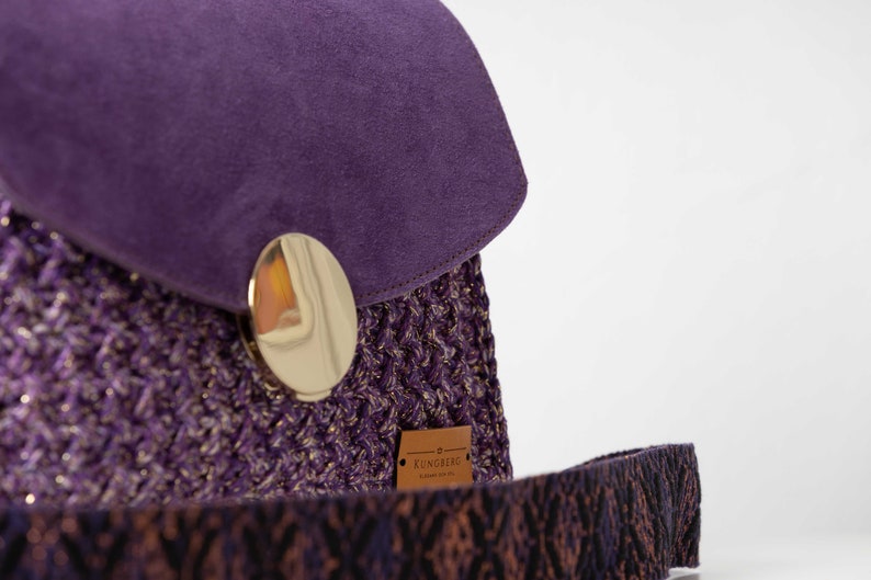 Exclusive, crochet bag, Shoulder bag, handmade in Sweden, Kungberg, Chic, purse, elegant bags, women bag, tote bag, Stockholm purple image 4