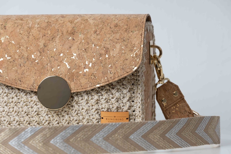 Exclusive, crochet bag, Shoulder bag, handmade in Sweden, Kungberg, Chic, purse, elegant bag, women bag, tote bag, Stockholm gold, elegand image 2