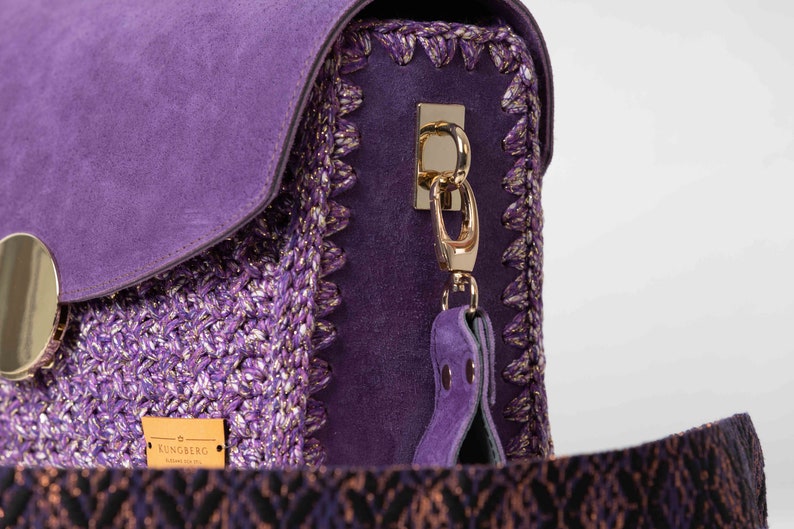 Exclusive, crochet bag, Shoulder bag, handmade in Sweden, Kungberg, Chic, purse, elegant bags, women bag, tote bag, Stockholm purple image 3
