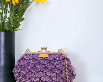 Exclusive, crochet bag, Shoulder bag, handmade in Sweden, Kungberg, Chic, purse, elegant bags, women bag, tote bag, Mariefred - purple