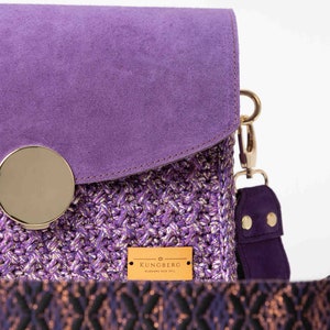 Exclusive, crochet bag, Shoulder bag, handmade in Sweden, Kungberg, Chic, purse, elegant bags, women bag, tote bag, Stockholm purple image 2