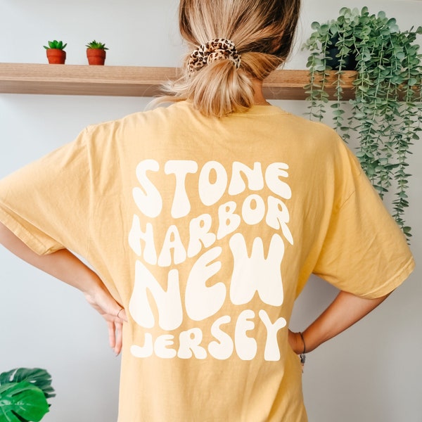 Stone Harbor New Jersey T-shirt Comfort Kleuren, Oversized Retro Woorden op De Rug Tee, Esthetische Surf Shirt, Trendy Jersey Pride Tee, Cozy Beach