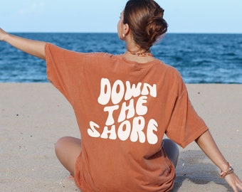 Down the Shore T-Shirt Comfort Colors, Womens Oversized Beach Summer Tee, New Jersey Beach Town Shirt, Retro Preppy Beachy Back Pint Tee