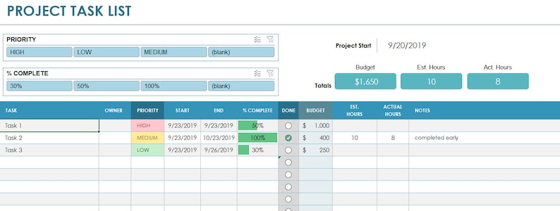 Project Task List - Etsy