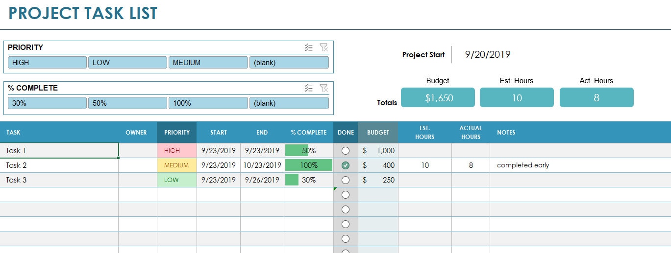Project Task List - Etsy