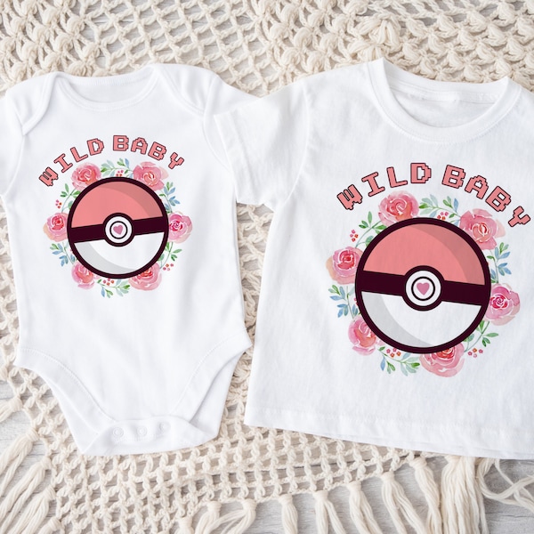 Girly Wild Baby Pokeball SUPER SOFT Baby ONESIE ® by Gerber® Bodysuit Parent Baby Shower Gift Kids Shirt Pretty Cute Nerd Parents