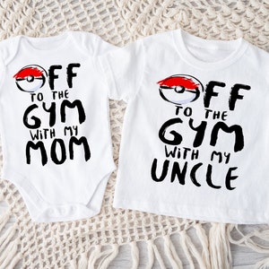 Custom Off to the Gym with Dad Funny Baby Toddler SUPER SOFT Baby ONESIE ® by Gerber® Bodysuit Parent Baby Shower Fathers Day Gift Nerd