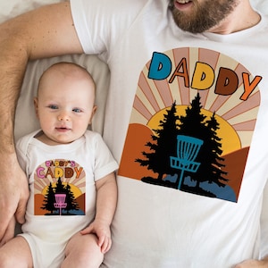 Disc Golf Dad and Baby Son Daughter Matching Shirts SUPER SOFT Baby ONESIE ® by Gerber® Bodysuit Fathers Day Frisbee Christmas Daddy Caddy