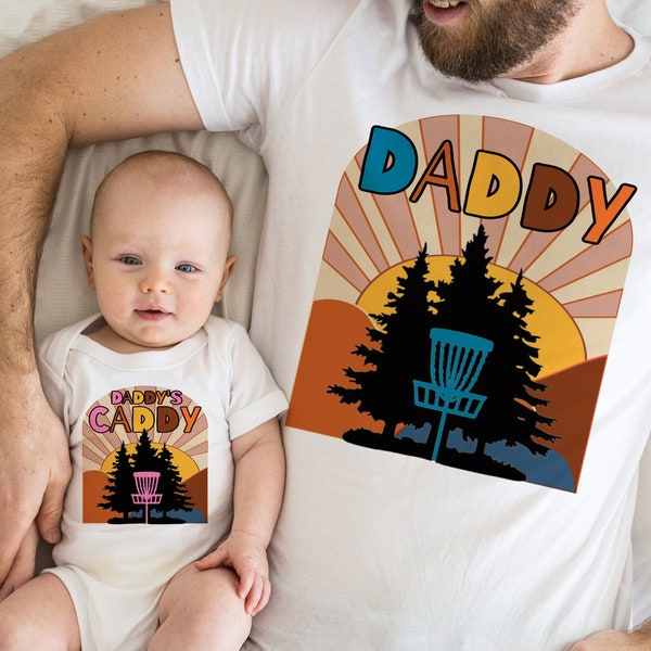 Disc Golf Papa und Baby Sohn Tochter Passende Shirts SUPER SOFT Baby ONESIE ® by Gerber® Bodysuit Vatertag Frisbee Weihnachten Daddy Caddy