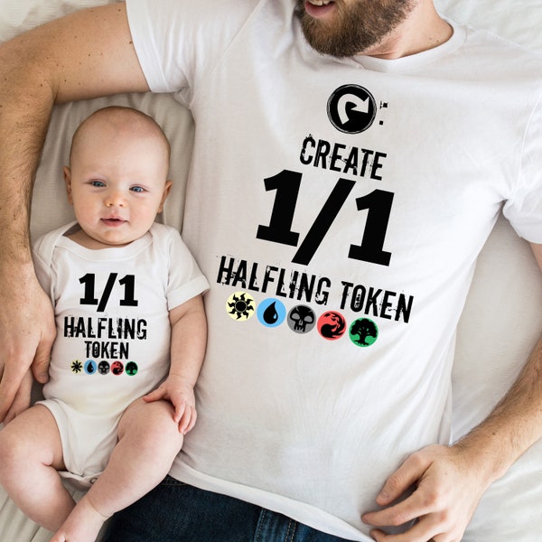 Magic the Gathering Shirt Halfling Token Dad and Baby Son Daughter Matching Shirts SUPER SOFT Baby ONESIE ® by Gerber® Bodysuit Fathers Day