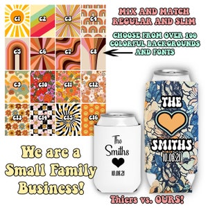 Design Your Own Custom Colorful Coolies Tons of Options! Bulk Can Coolers Personalized Give us Your Idea Wedding Birthday Party Favors