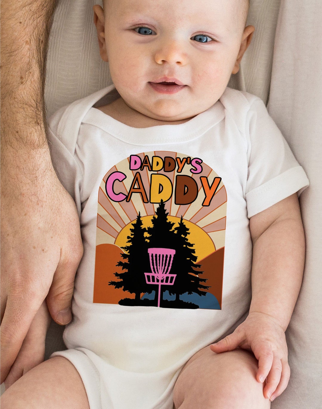 Retro Sunset Disc Golf Daddy's Caddy Shirt Baby ONESIE ® by Gerber