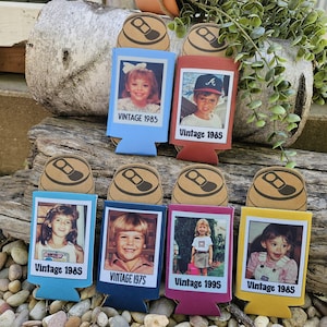 Personalized Can cooler Vintage 1980 1990 1970 funny birthday favors 45th birthday 35th birthday 55th birthday 25th Bottle slim can