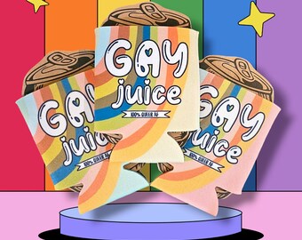 Funny Gay Juice Can Slim Pride Rainbow Lesbian Queer Proud LGBTQ Friendly Gift Cooler Drink Beer Coozie Ally Bar Parade Party Favors