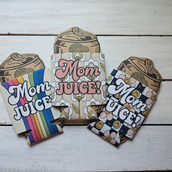 Funny Mom Juice Beer Can Cooler Set Mothers Day Gift for Wife Mom Aunt Sister Slim Retro Drink Christmas Stocking Stuffer Party Favors