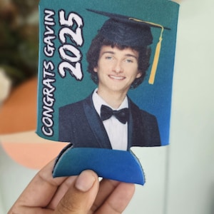 Personalized Highschool College Colors Graduation Photo Party Favors Coolie Can Cooler Class of 2025 Cheers and Beers Grad  Slim Bottle
