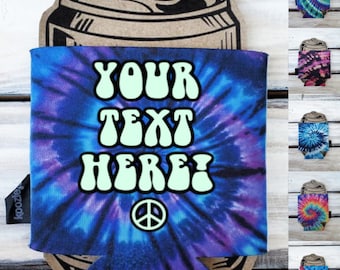 Fully Customizable Tie Dye Print Can Cooler Add Photo and Text Party Favors Wedding Birthday Bachelorette Game Beer Holder Hippie Hippy Gift