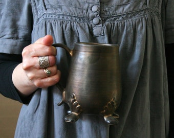 Ceramic medieval tankard mug with paw feet Pottery unique mug for mulled wine, beer, mead Halloween
