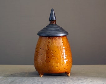 Ceramic jar with lid Pottery lidded canister Witches brew cauldron Witchcraft altar decor Small handmade ceramic Halloween