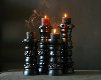 Сeramic candlestick holder Pottery candle holder Gothik decor Black Candle Holders, Modern Ceramic Candlesticks, Halloween Decor