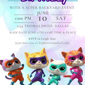Super Kitties Birthday Invitation Digital Download