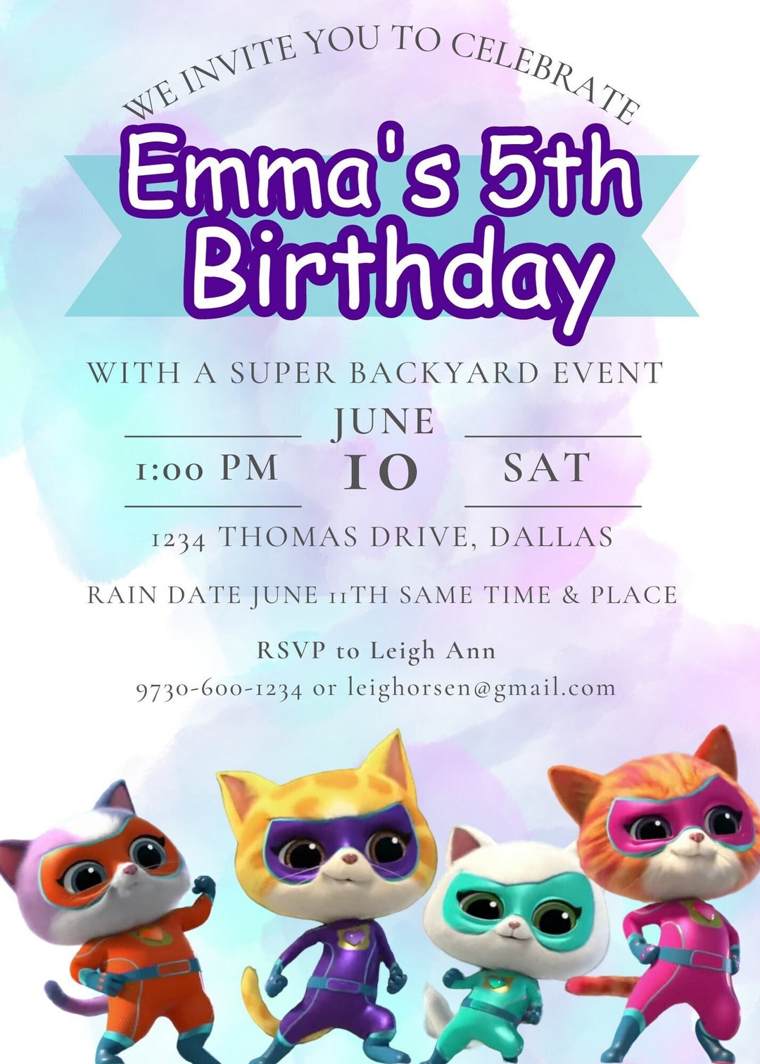 Super Kitties Birthday Invitation Digital Download - Etsy
