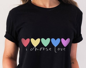 Jag väljer kärlek T-shirt, regnbågshjärtan T-shirt, pride-tröja, HBTQ-tröja, vänlighetströjor, HBTQ-stöd T-shirts, gay pride-tröja, jämställdhetströja