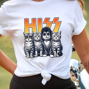 Cute Rocker Cats Hiss T-Shirt, Rocker Kittens Shirt, Funny Kiss Parody T-Shirt, Rockstars Cat Tee Shirt, Cat Lovers Fun Gift T Shirt